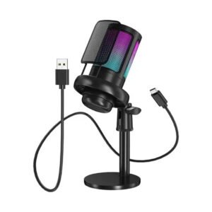Microfone Gamer Condensador USB RGB Tomate MT‑1060R ME6S 14 mm